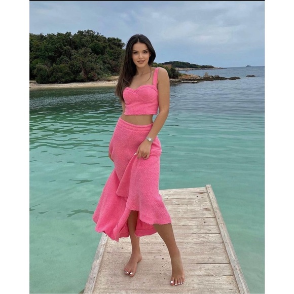 Zara Other - ZARA 2 PIECES MATCHING SET PINK TEXTURED BUSTIER TOP AND SKIRT